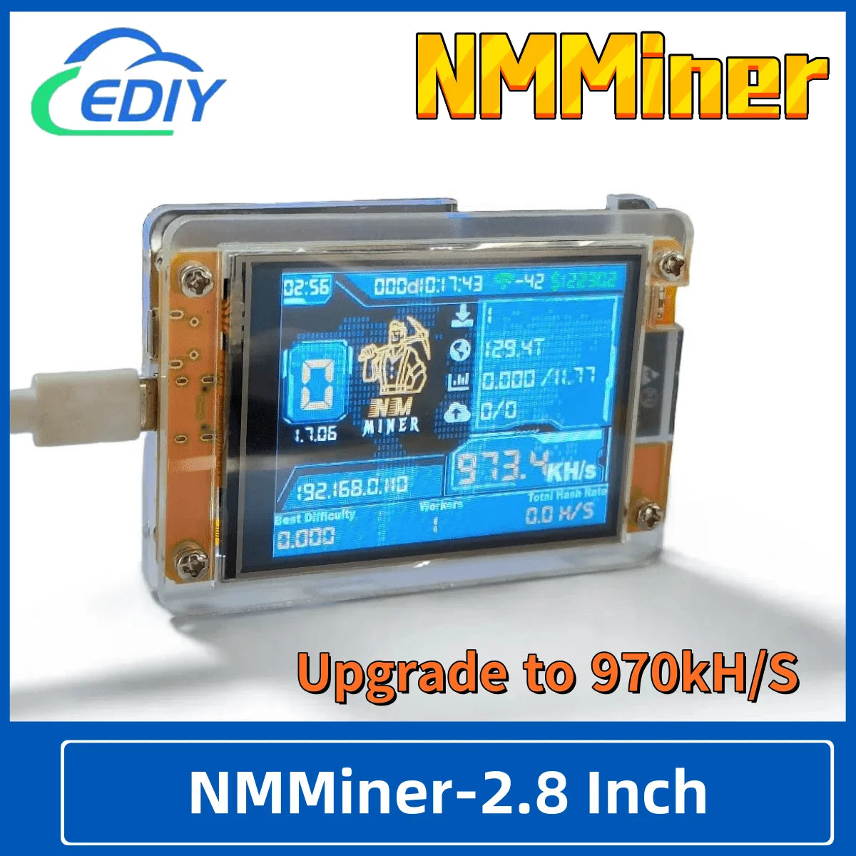 NMMiner NerdMiner CYD 960KH/s – ESP32 Solo Bitcoin Lottery Miner with 2.8” Display